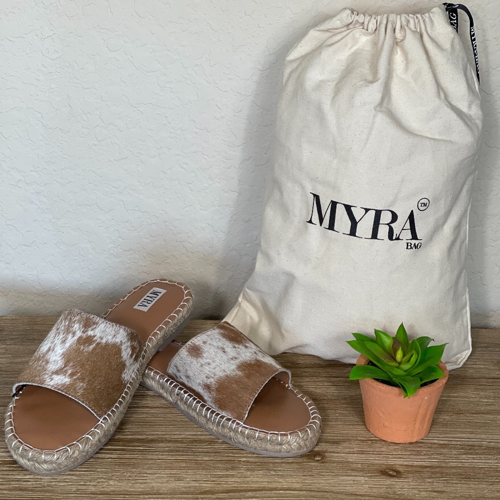 NEW Myra Spruce it Up Leather Cowhide Flat Sandals - Picture 3 of 7